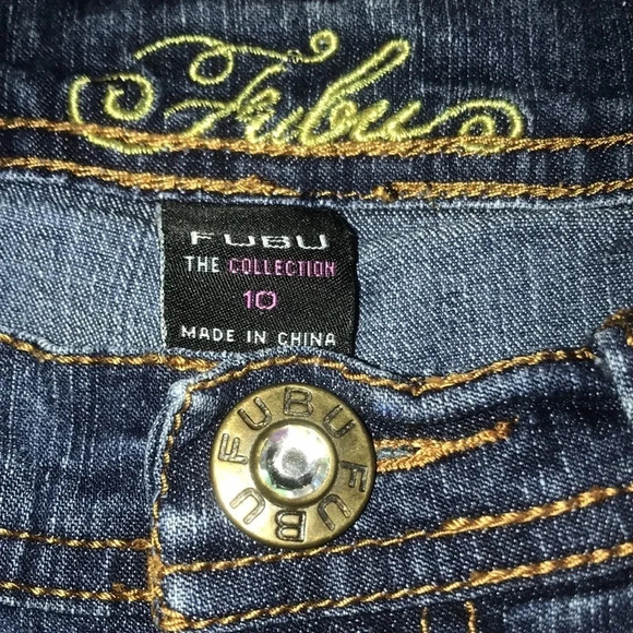 FUBU The Collection distressed bling embroidered jeans boot cut size 10 - Picture 4 of 12